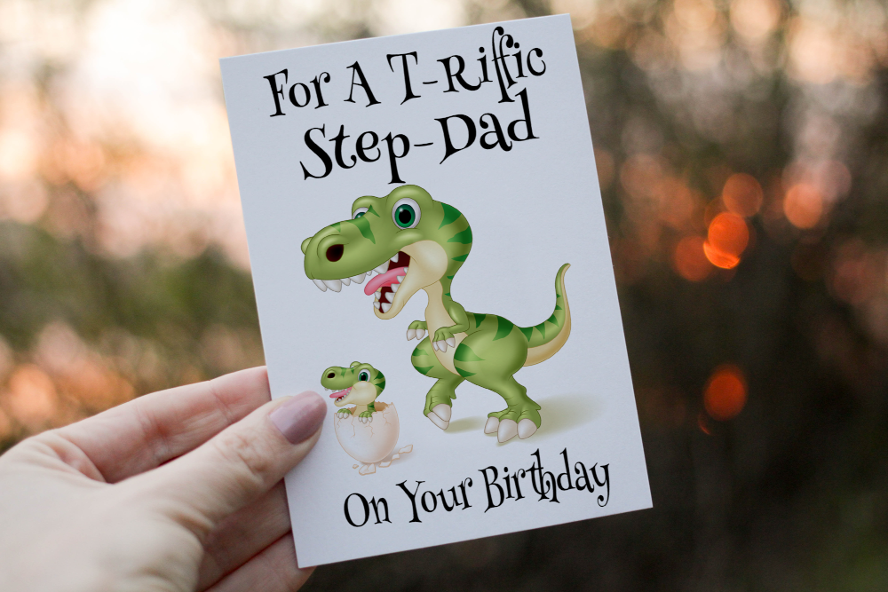 Step Dad Birthday Card, Dinosaur Birthday Card for Step Dad